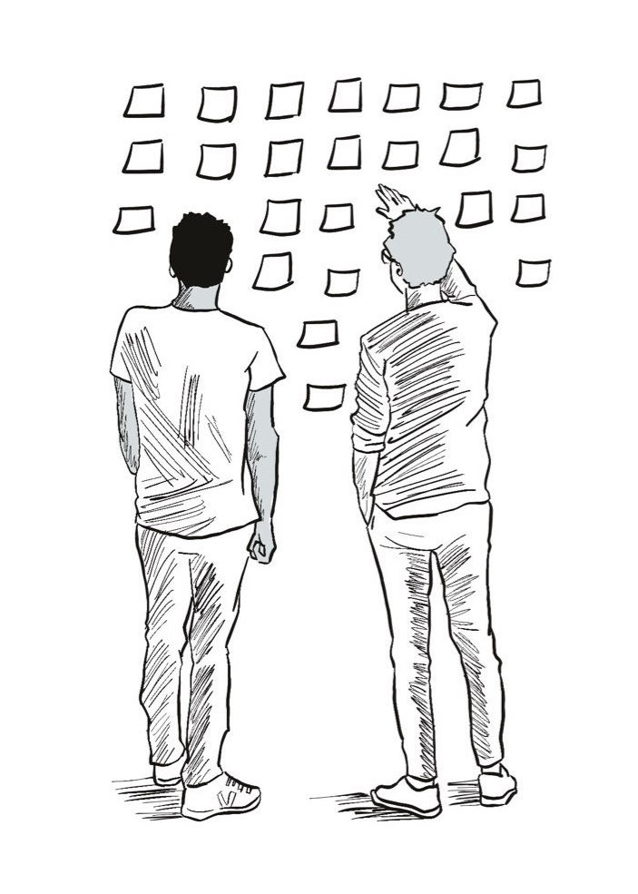 un tableau avec post-it
